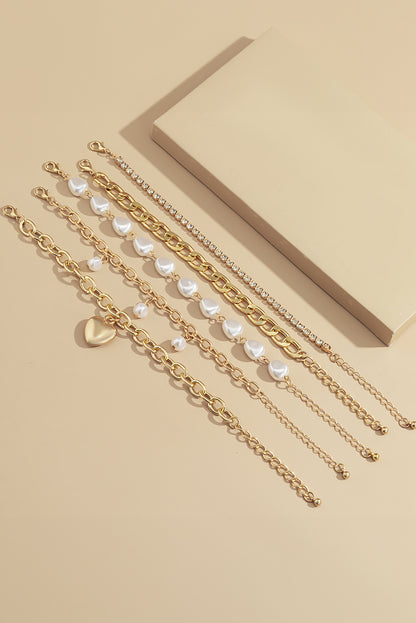 Gold Pearl Heart Diamond Bracelet Set