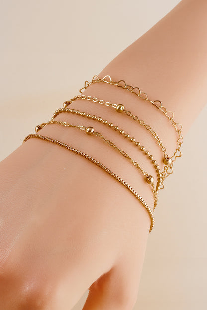 Gold Heart Shape Chain Bracelet Set