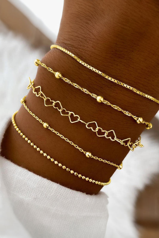 Gold Heart Shape Chain Bracelet Set