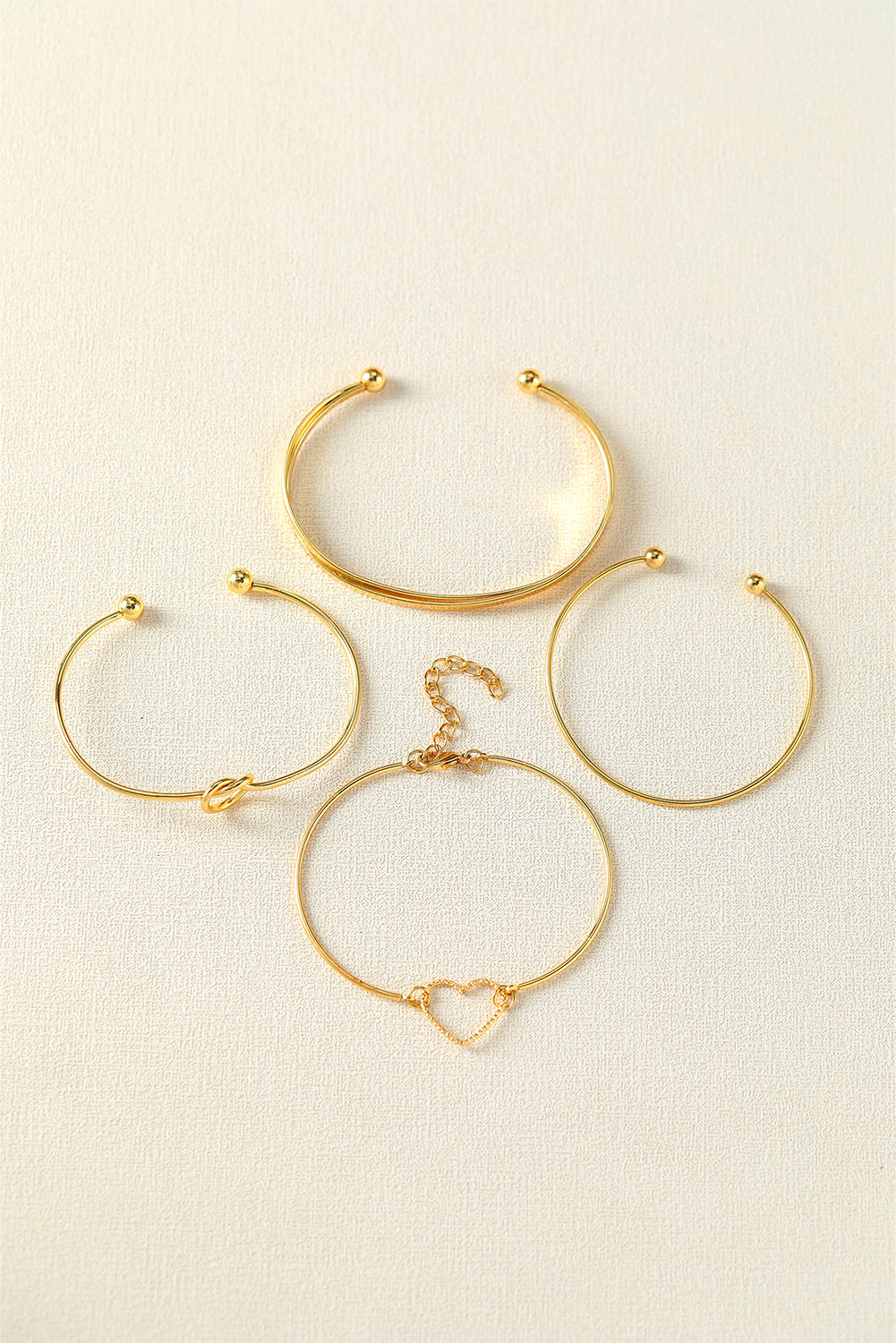 Gold Heart Open Cuff Bracelet Set