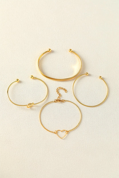 Gold Heart Open Cuff Bracelet Set