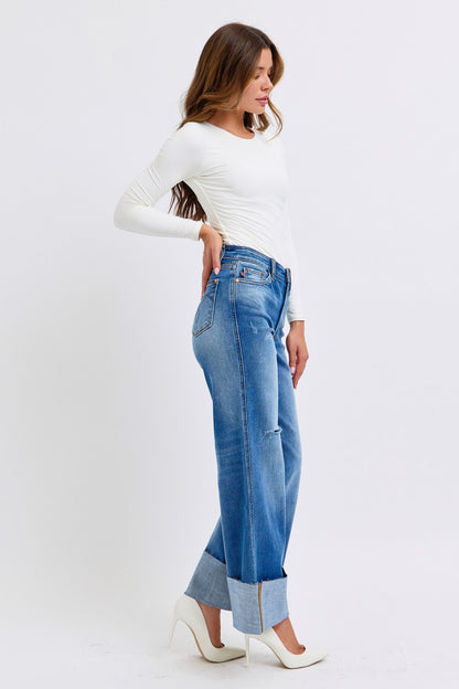 Judy Blue Distressed High Waist Wide Leg Jeans