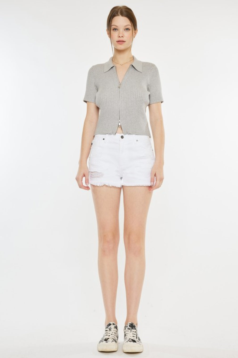 Kancan White Raw Hem Distressed Denim Shorts