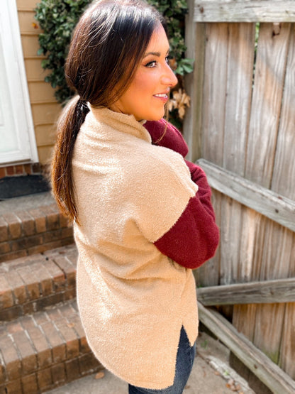 Collette Colorblock Fuzzy Mockneck Sweater