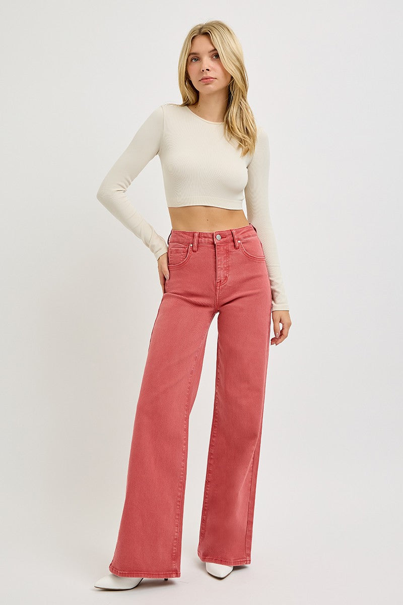 Risen Tummy Control Terracotta Wide Leg Jeans