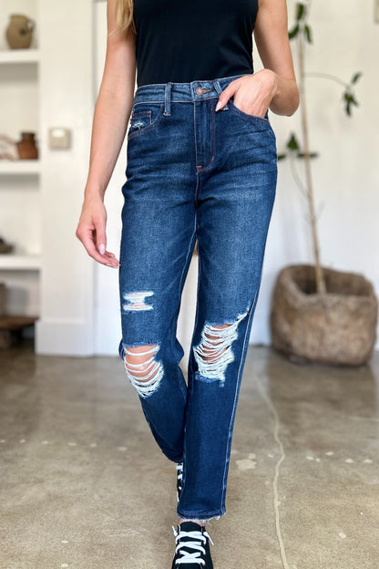 Judy Blue Rigid Magic High Waist Heavy Destroy Straight Jeans