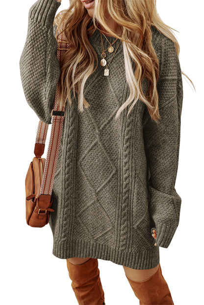 Olive Cable Knit Sweater Dress