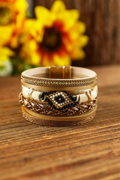 Bronze Aztec Beaded Magnetic Buckle Bracelet