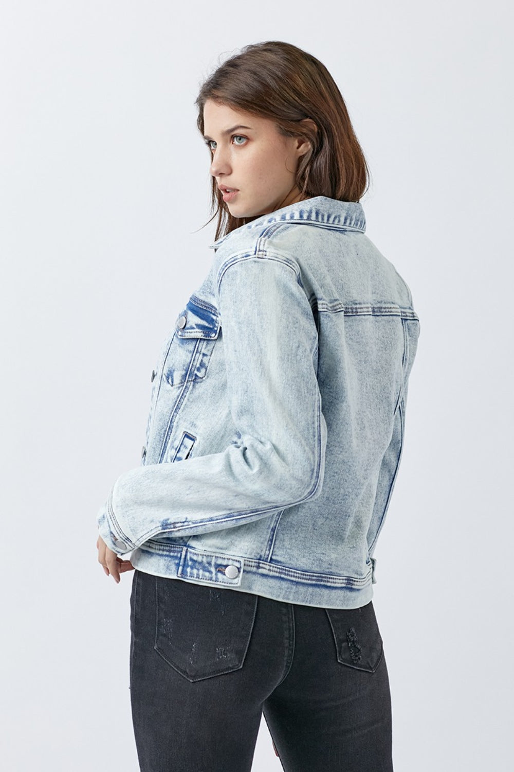 Risen Button Up Acid Washed Denim Jacket