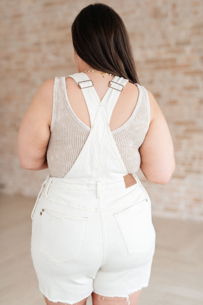 Judy Blue White Cutoff Short Overalls