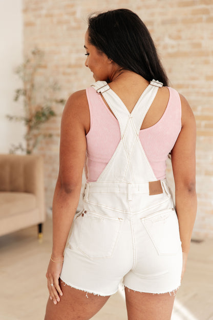 Judy Blue White Cutoff Short Overalls