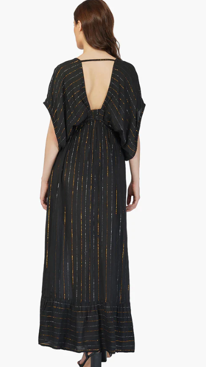 America + Beyond Black Gold Stripe Maxi Dress