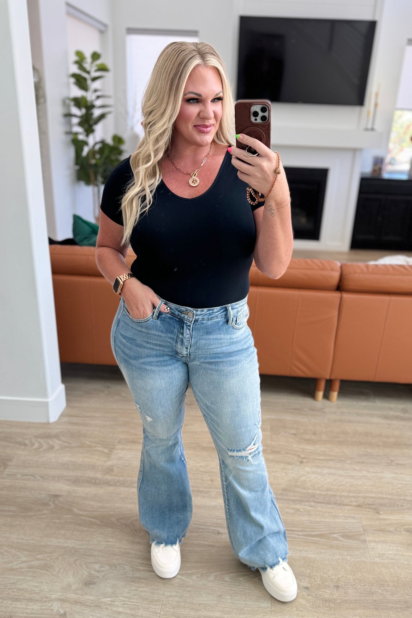 Judy Blue Tummy Control Mid Rise Distressed Flare Jeans