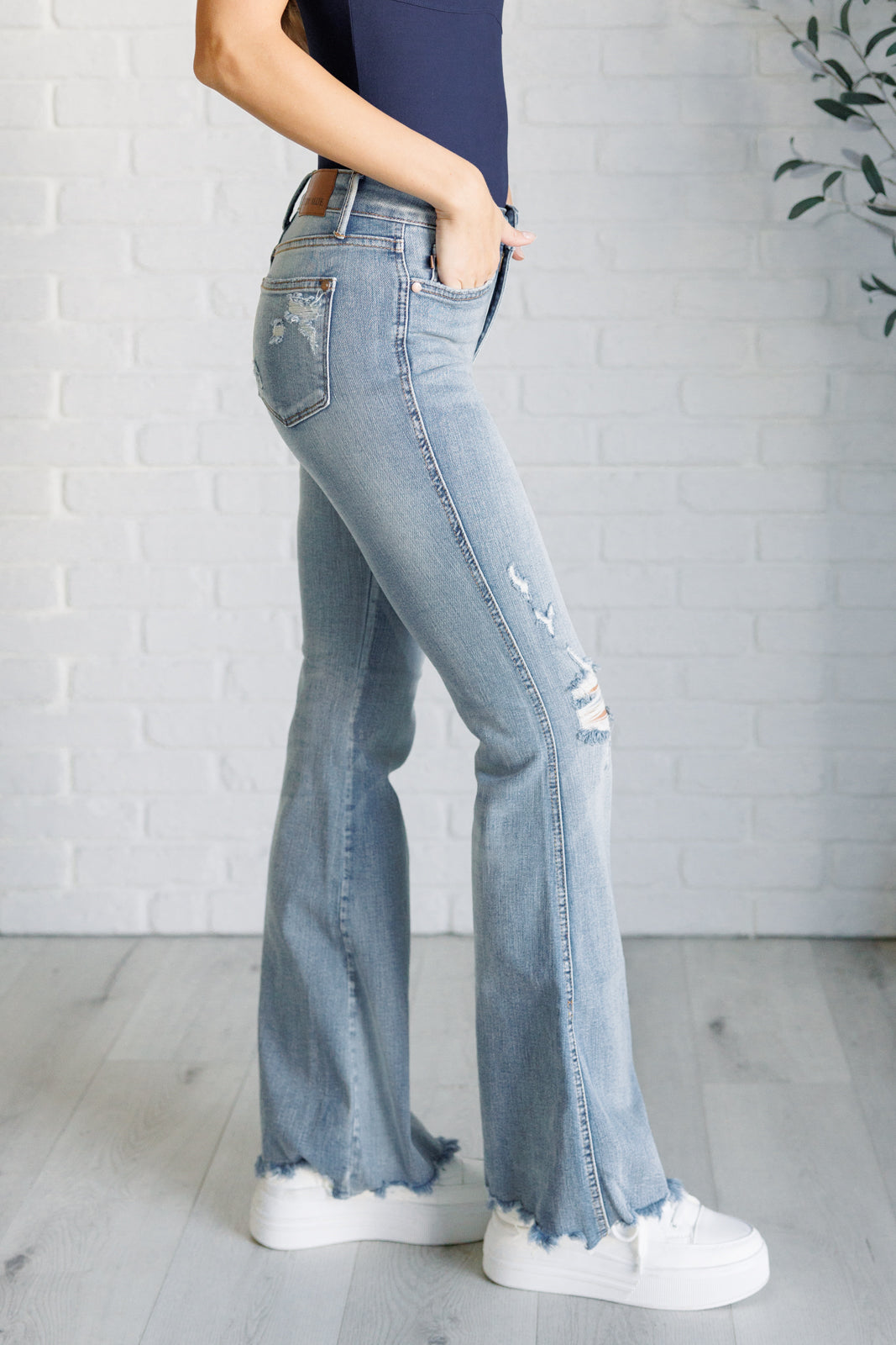 Judy Blue Tummy Control Mid Rise Distressed Flare Jeans