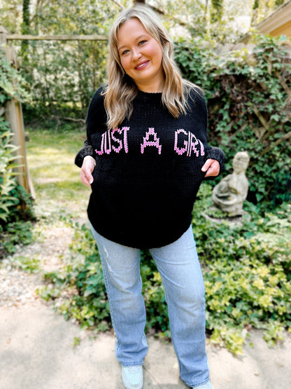 Josie “Just a Girl” Oversized Knit Graphic Sweater