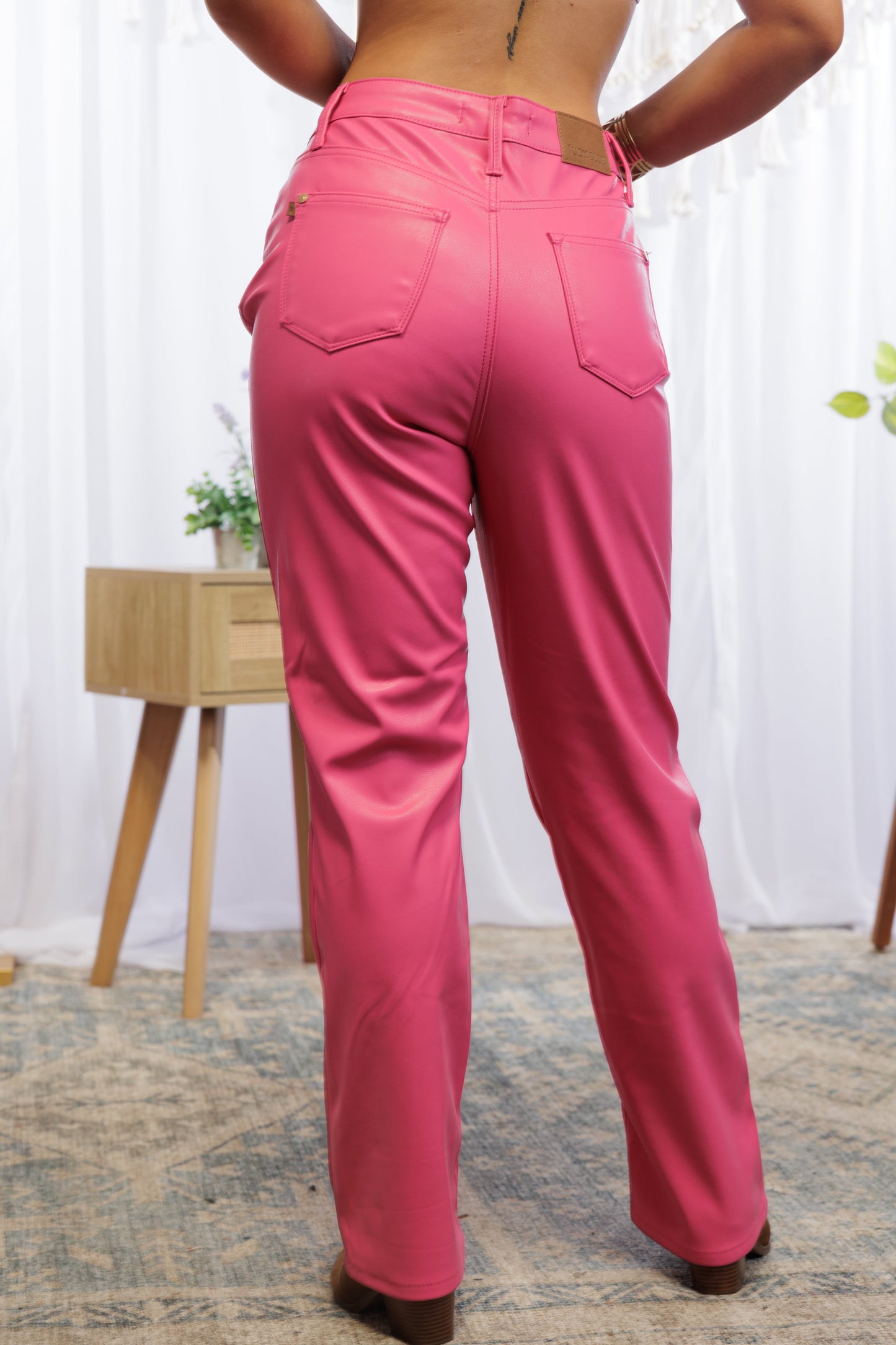 Judy Blue Tummy Control Hot Pink Faux Leather Jeans