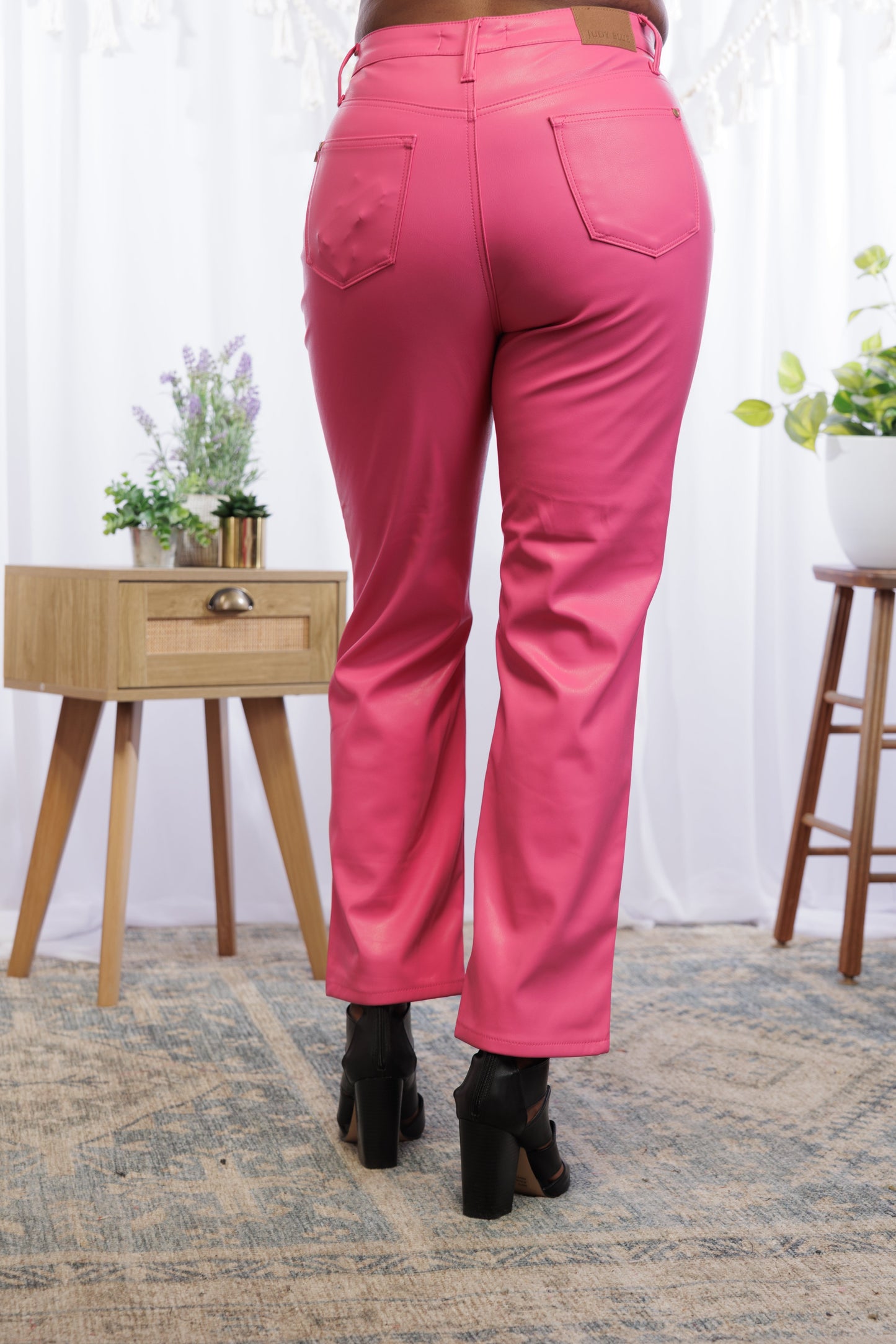 Judy Blue Tummy Control Hot Pink Faux Leather Jeans