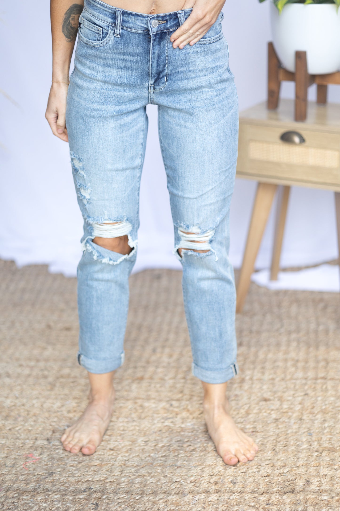 Judy Blue Cuffed Destructed Jeans