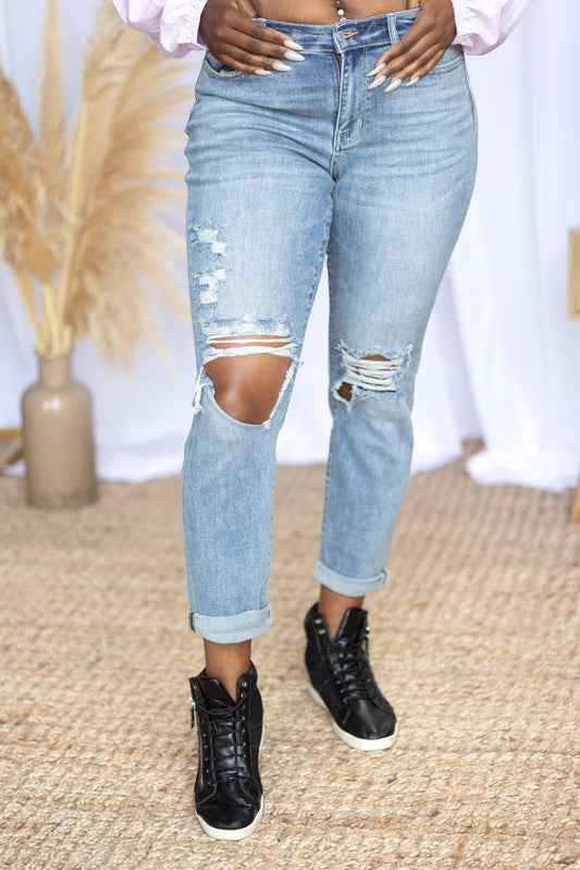 Judy Blue Cuffed Destructed Jeans