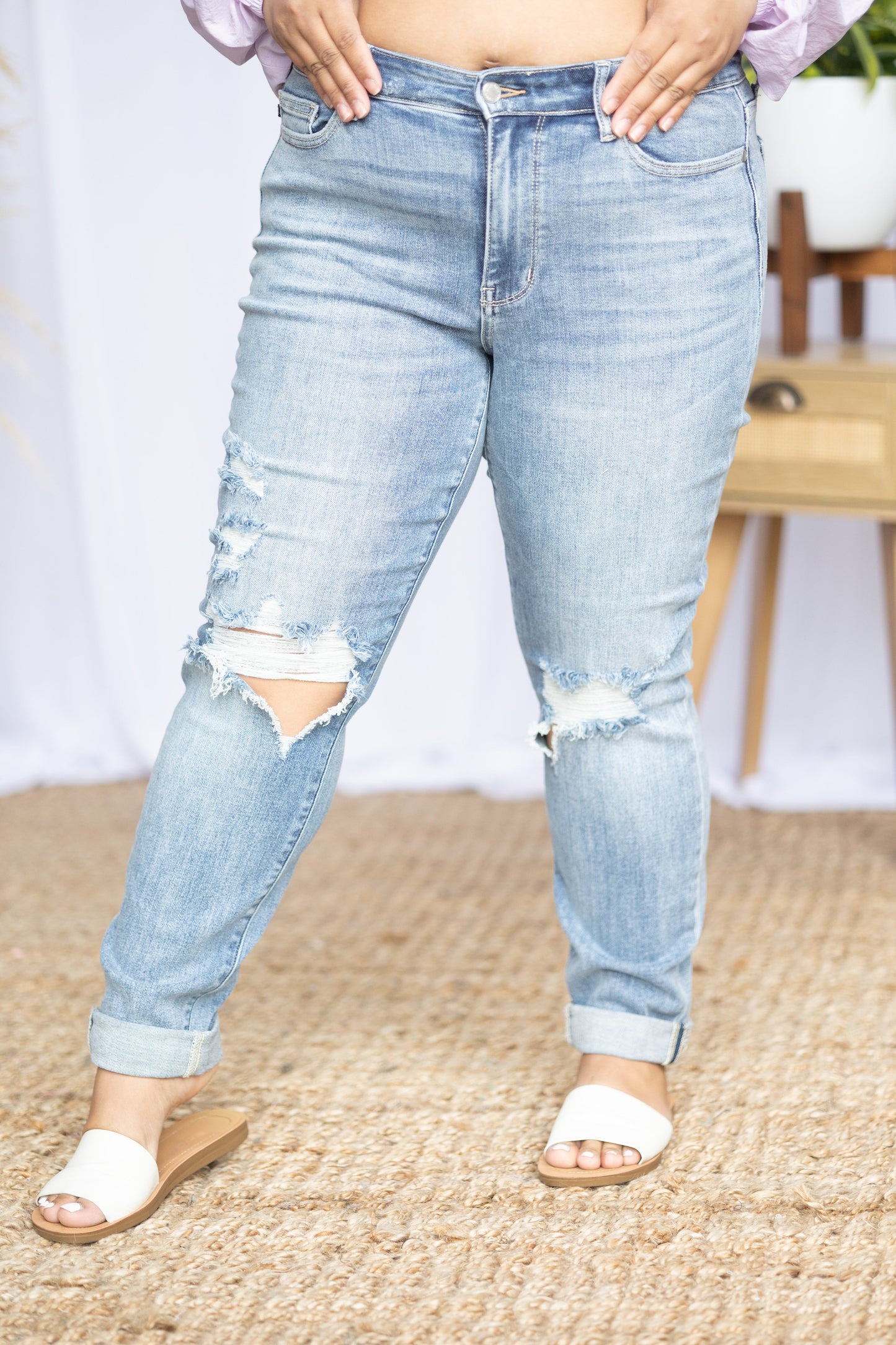 Judy Blue Cuffed Destructed Jeans