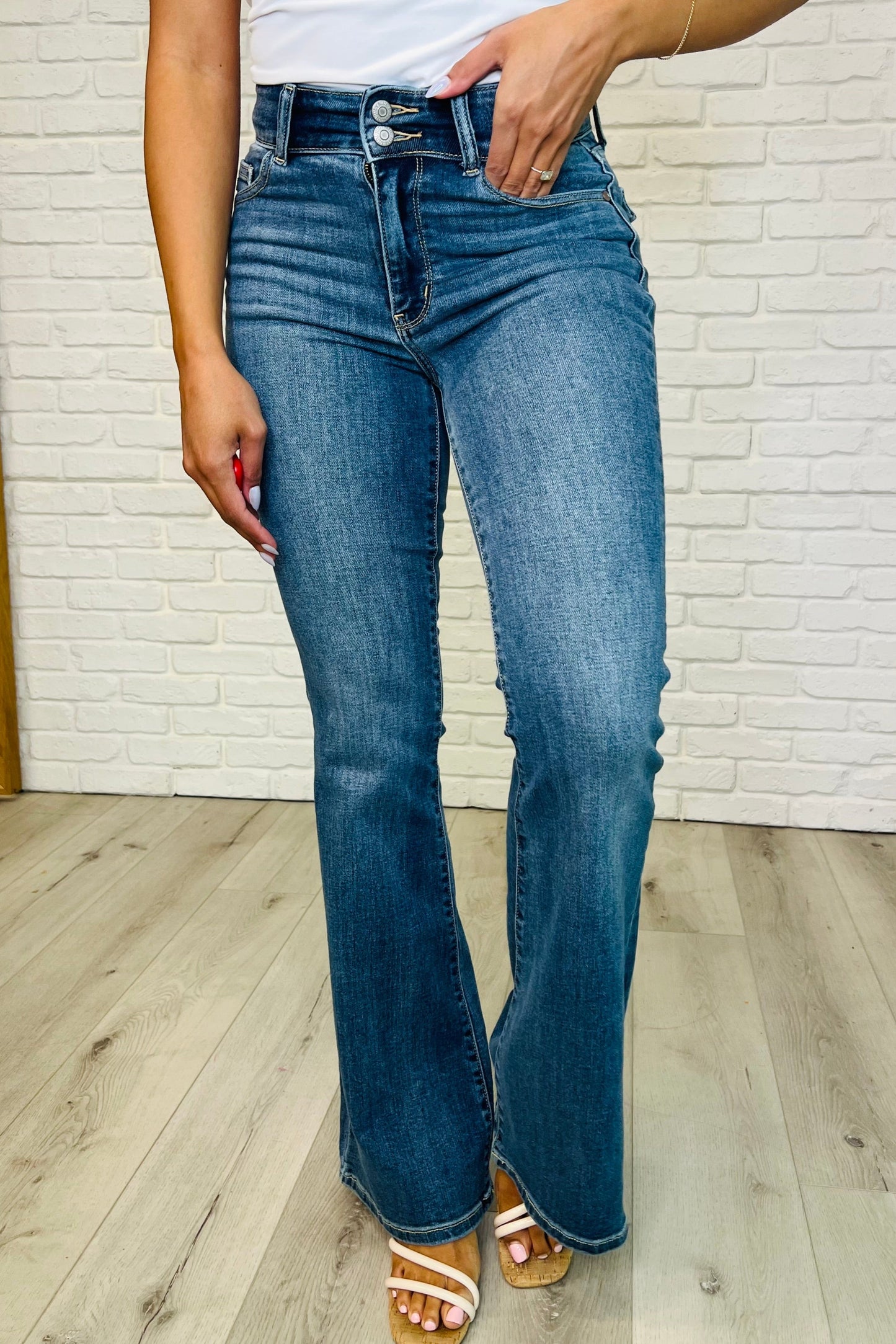 Judy Blue High Rise Double Button Waistband Flare Jeans