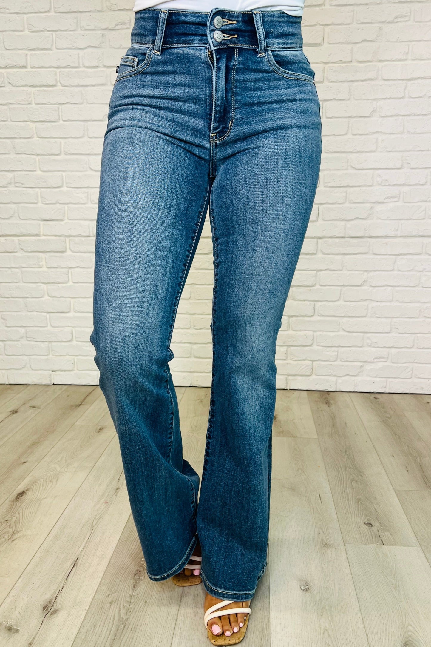 Judy Blue High Rise Double Button Waistband Flare Jeans