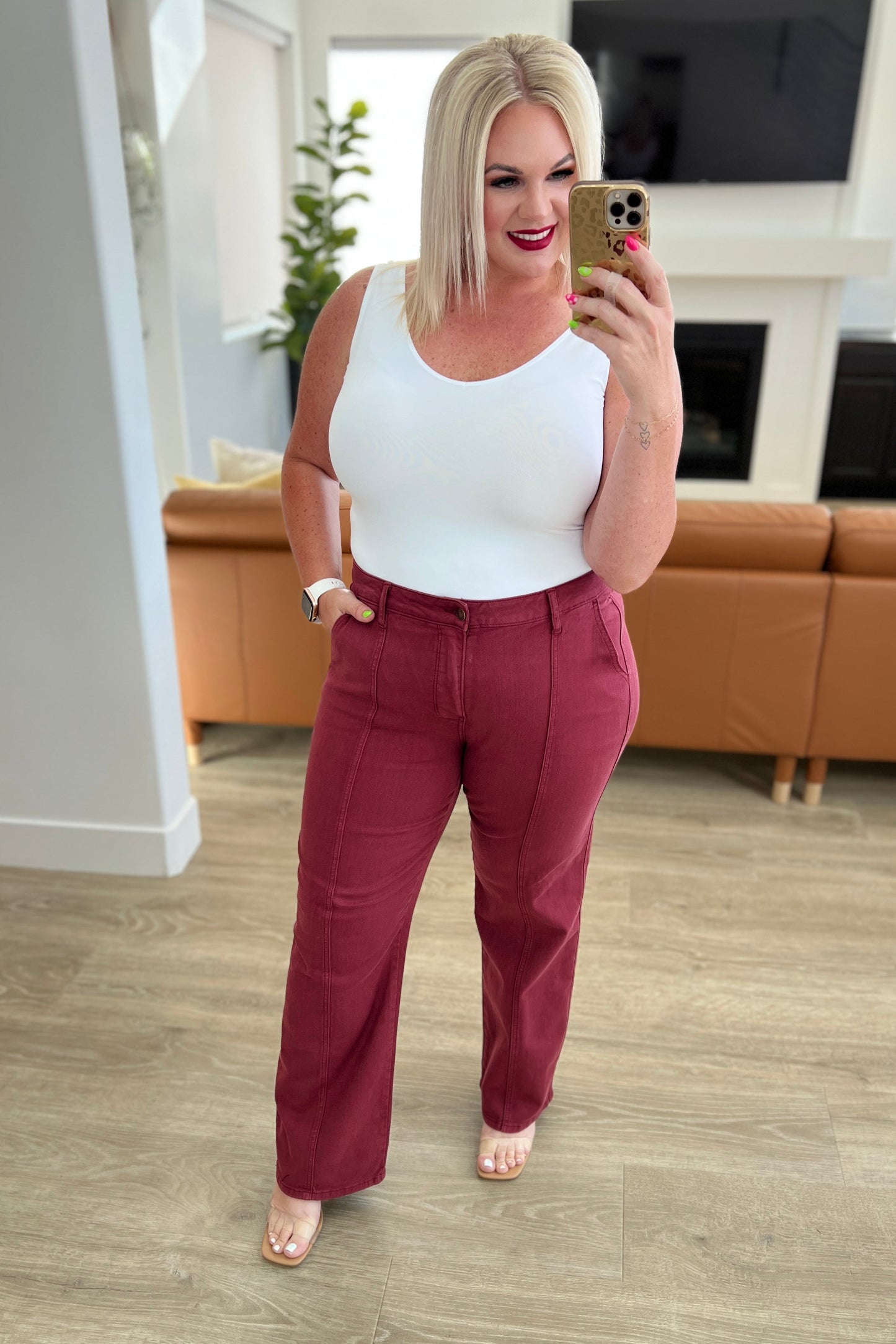 Judy Blue Burgundy High Rise Front Seam Straight Jeans