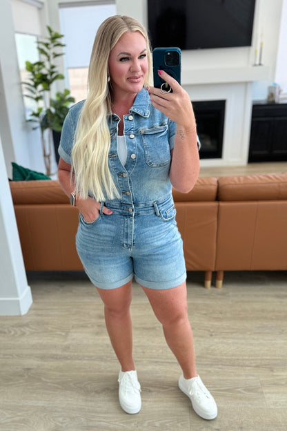 Judy Blue Short Sleeve Denim Romper