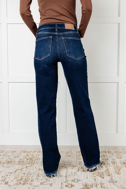 Judy Blue Mid Rise Frayed Hem Straight Leg Jean