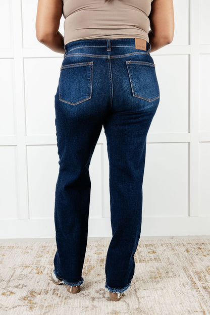 Judy Blue Mid Rise Frayed Hem Straight Leg Jean