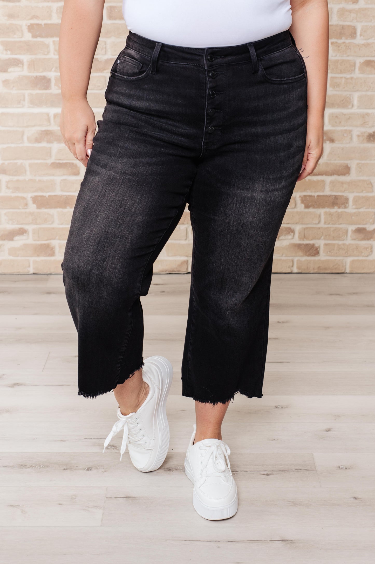 Judy Blue Black Button Fly Wide Leg Crop Jeans