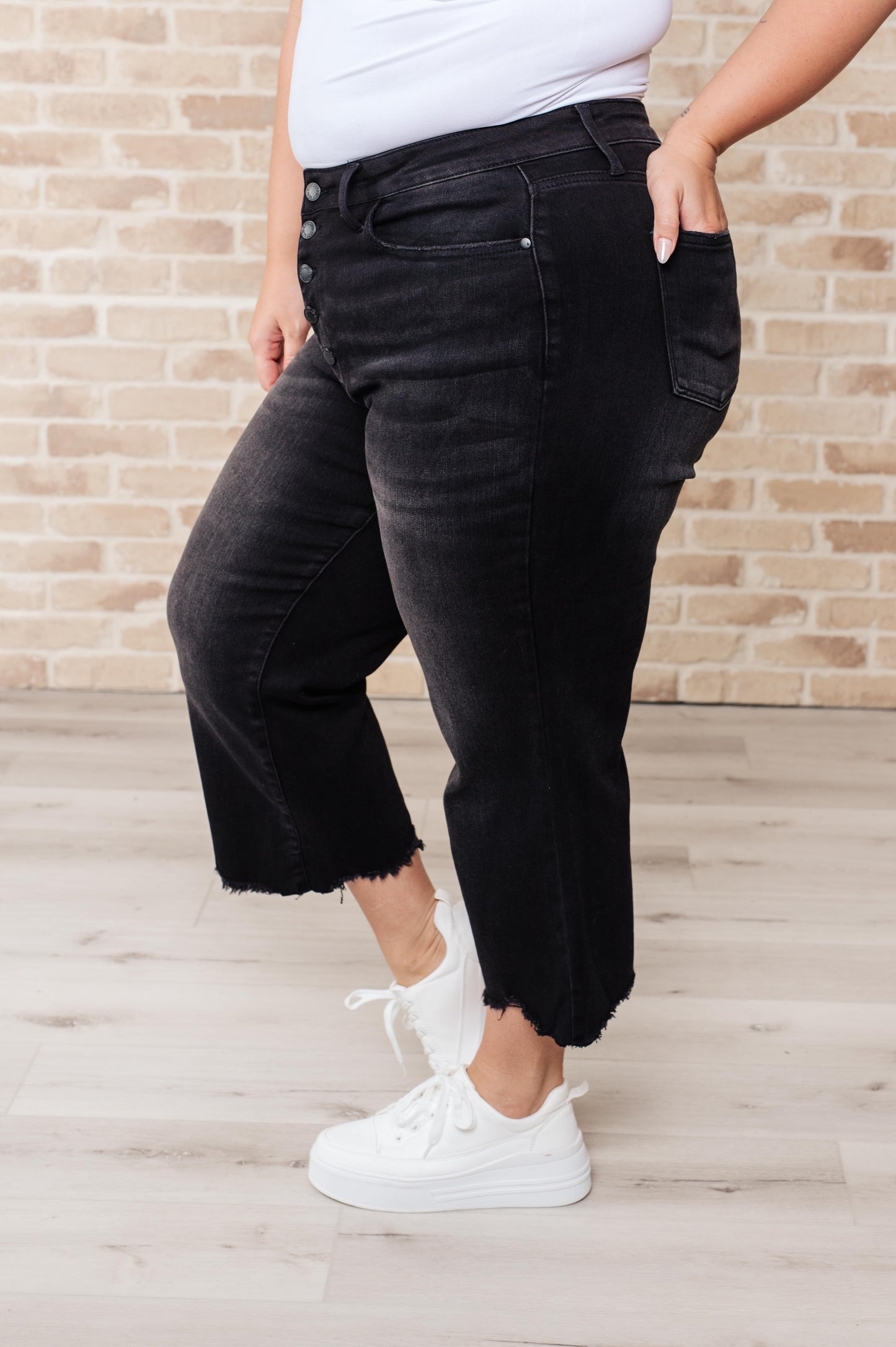 Judy Blue Black Button Fly Wide Leg Crop Jeans