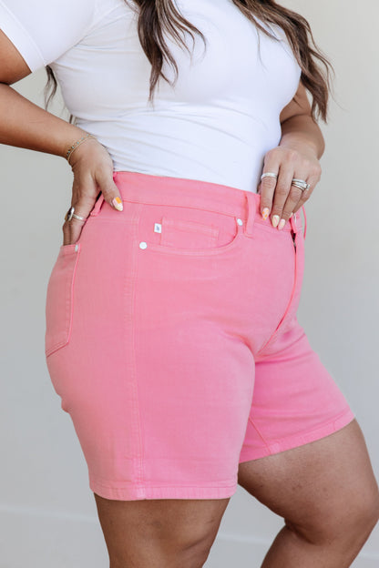 Judy Blue Pink Tummy Control Cuffed Shorts