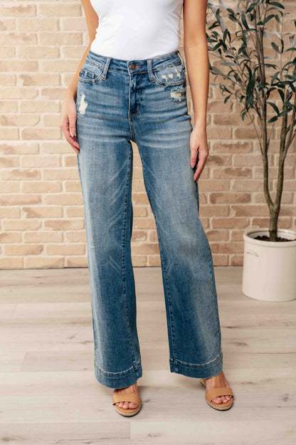 Judy Blue High Waist Distressed Denim Trouser Jeans