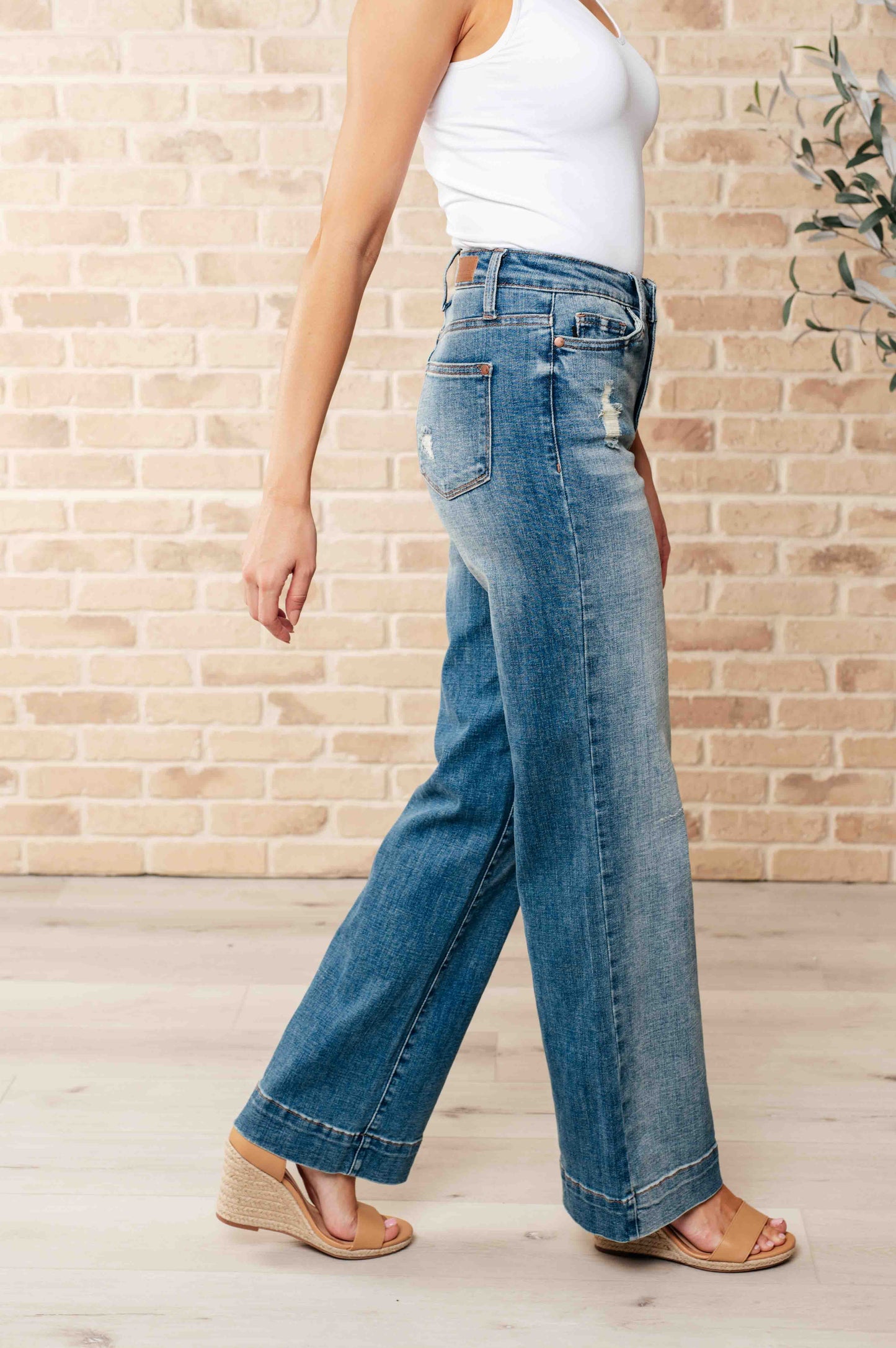 Judy Blue High Waist Distressed Denim Trouser Jeans