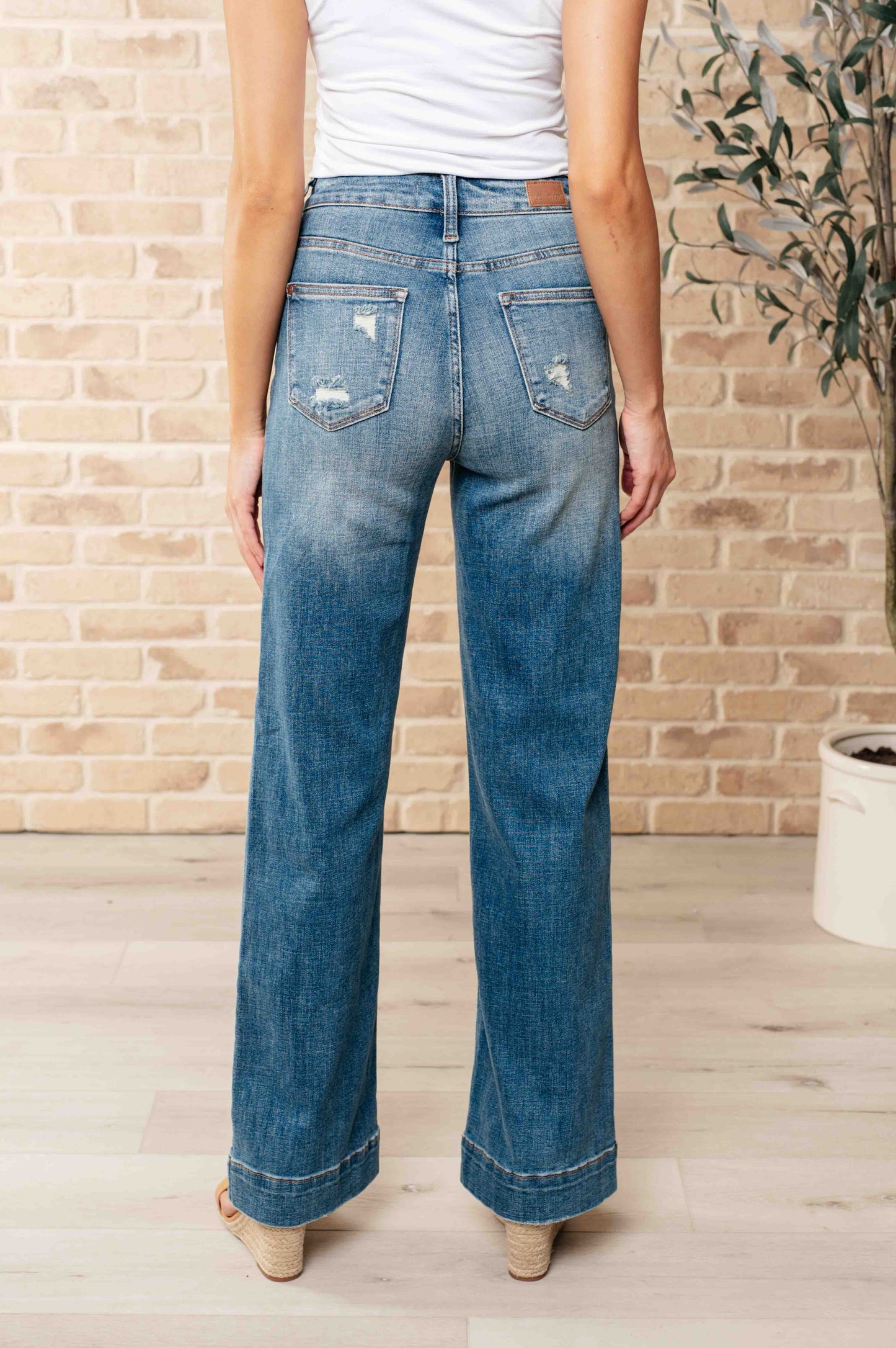 Judy Blue High Waist Distressed Denim Trouser Jeans