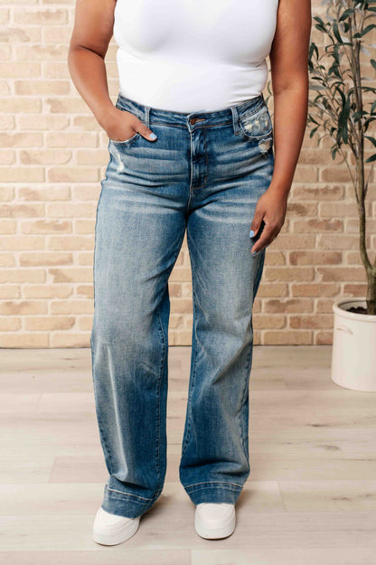 Judy Blue High Waist Distressed Denim Trouser Jeans