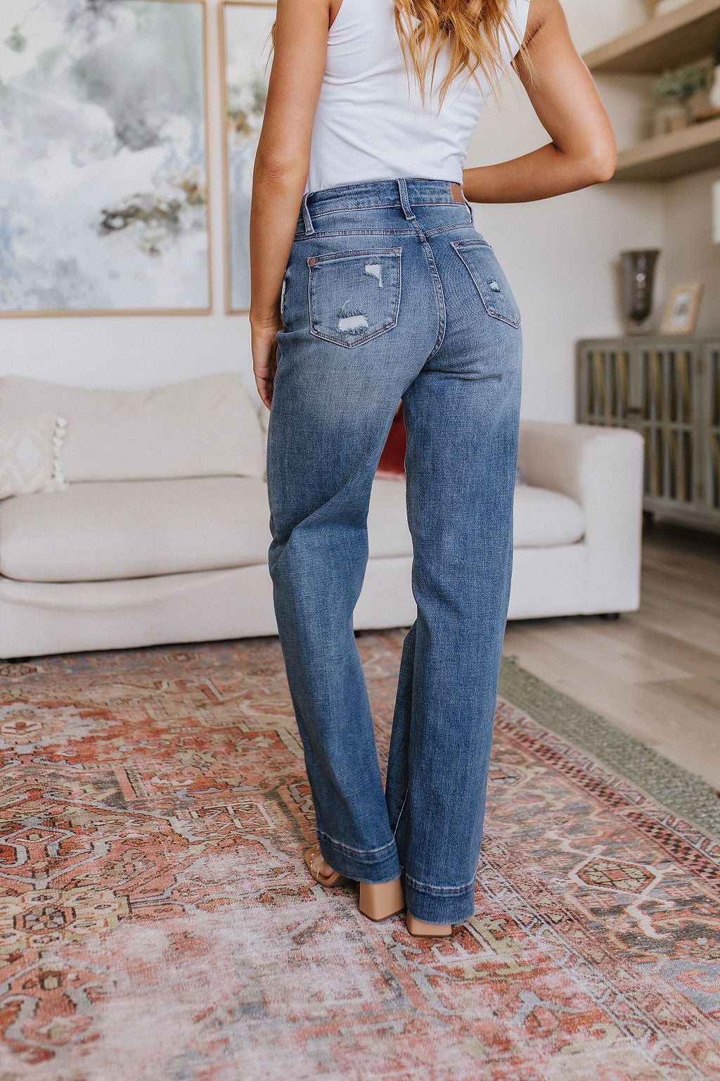 Judy Blue High Waist Distressed Denim Trouser Jeans