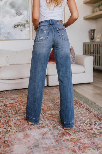 Judy Blue High Waist Distressed Denim Trouser Jeans