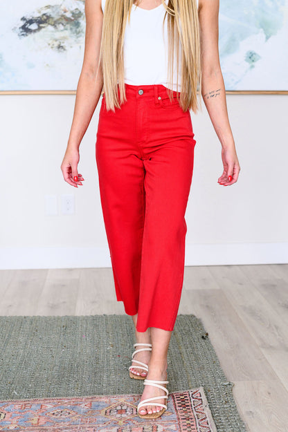 Judy Blue Red Tummy Control Crop Denim