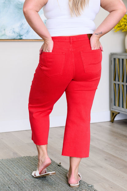 Judy Blue Red Tummy Control Crop Denim