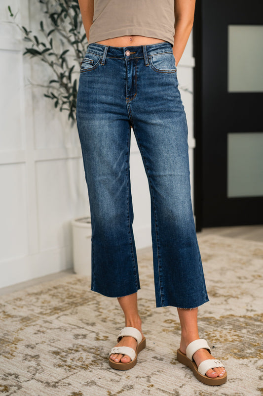 Judy Blue High Waist Back Pocket Embroidery Crop Wide Leg Jeans
