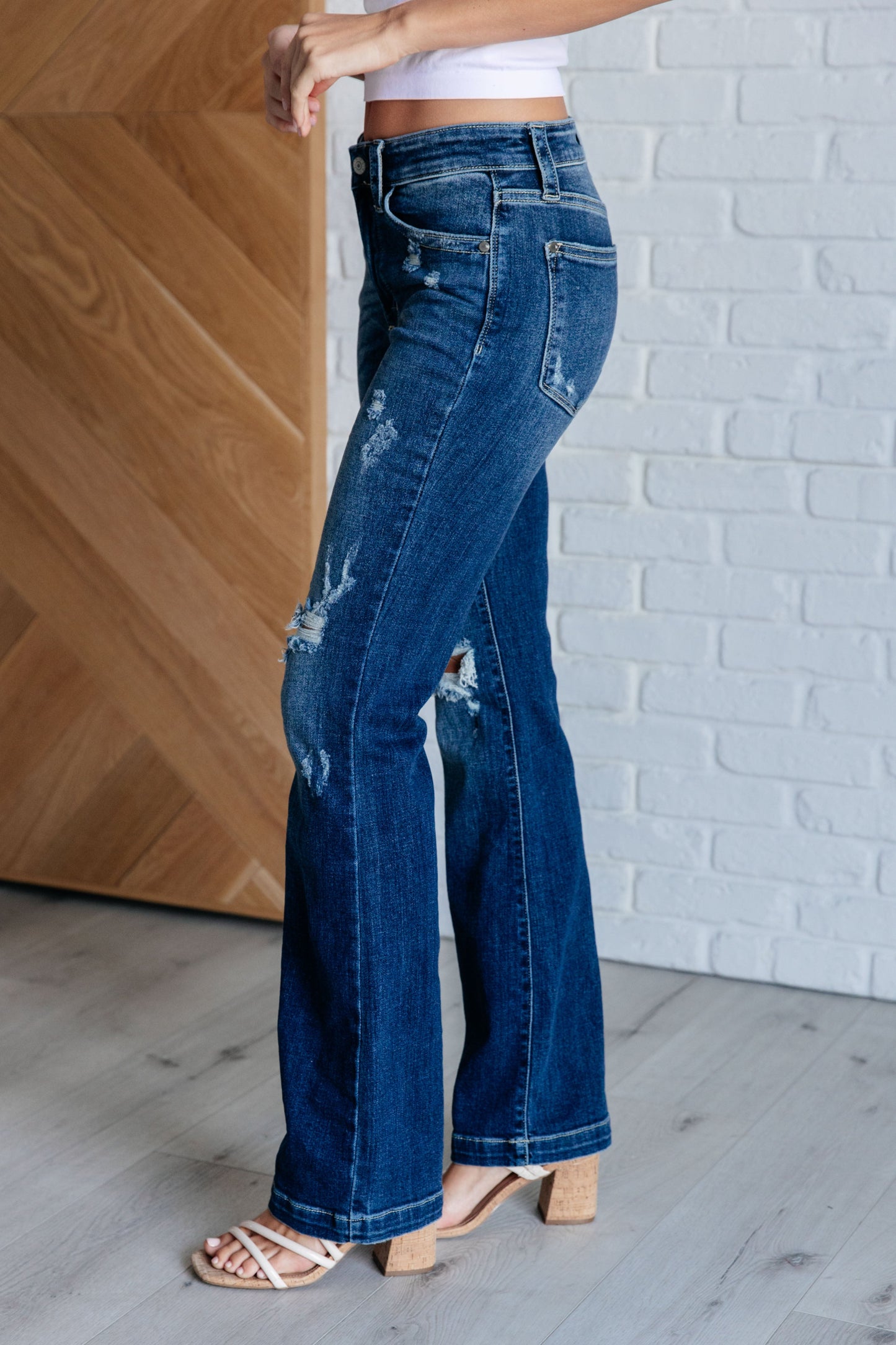 Judy Blue Mid Rise Distressed Bootcut Jeans