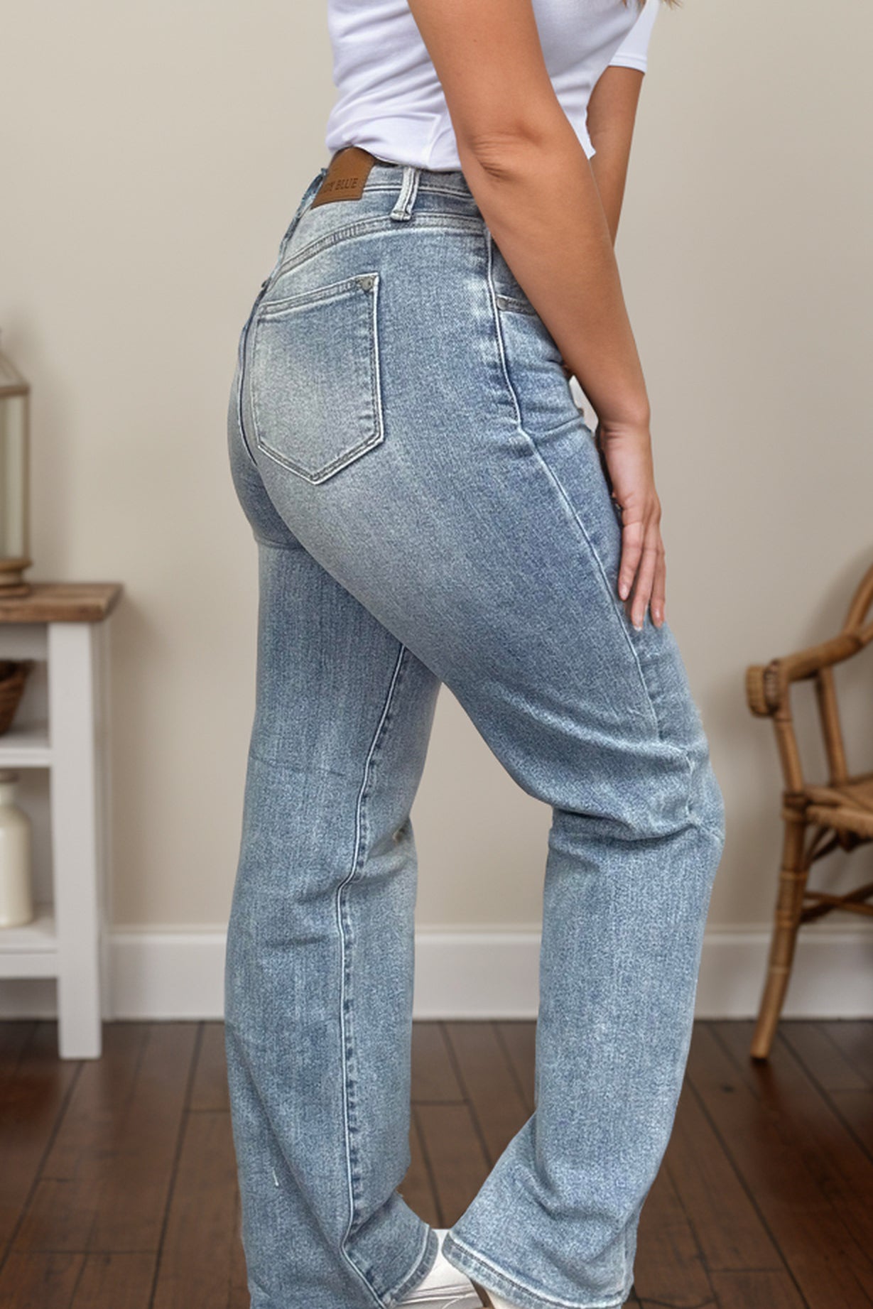 Judy Blue Front Yoke Light Wash Straight Jeans