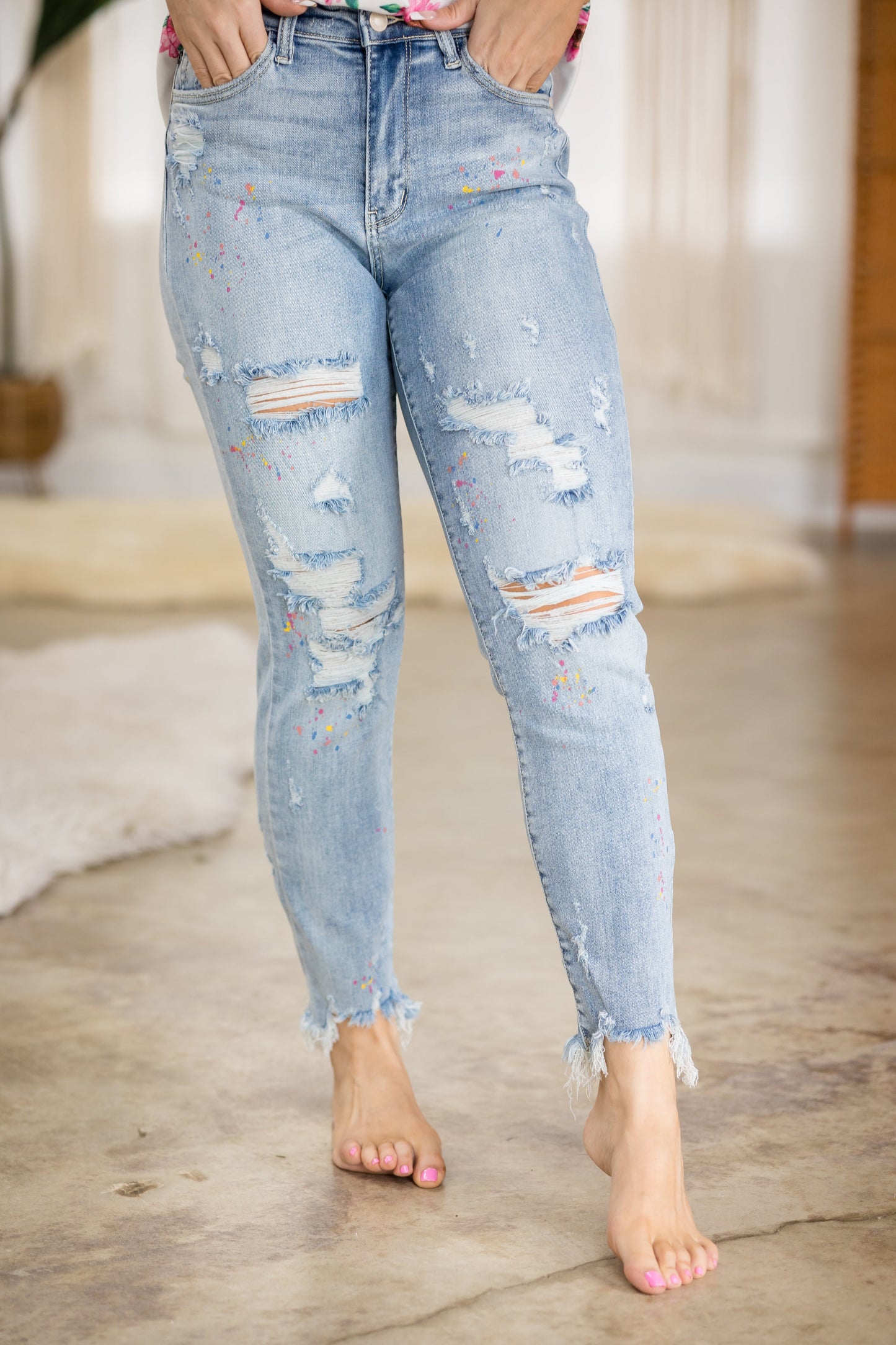 Judy Blue Paint Splatter Boyfriend Jeans