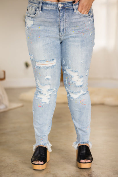 Judy Blue Paint Splatter Boyfriend Jeans