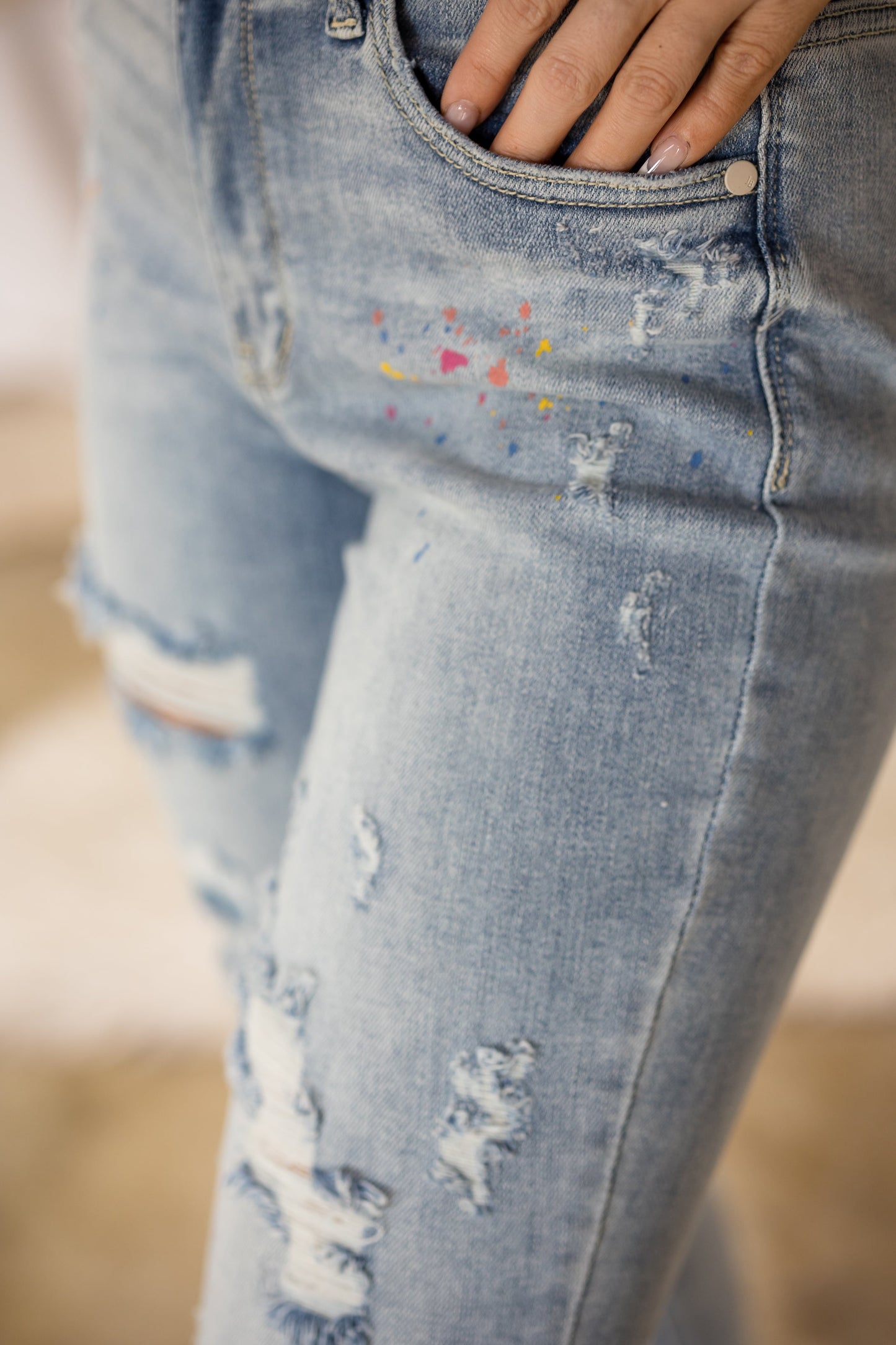 Judy Blue Paint Splatter Boyfriend Jeans