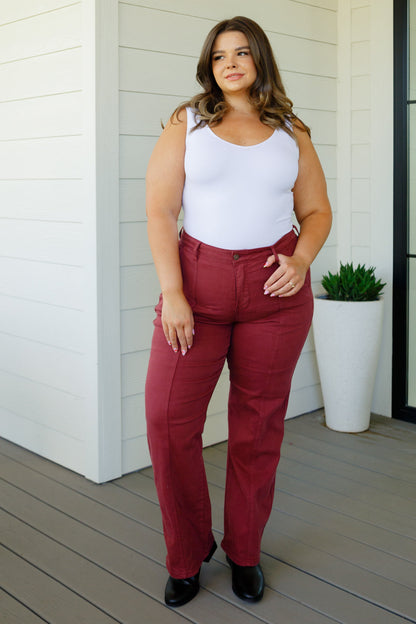 Judy Blue Burgundy High Rise Front Seam Straight Jeans