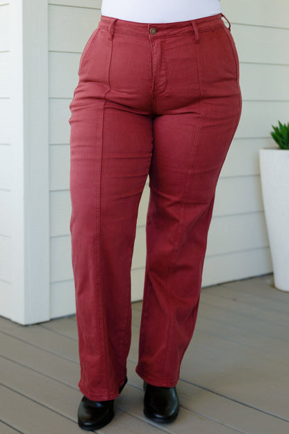 Judy Blue Burgundy High Rise Front Seam Straight Jeans