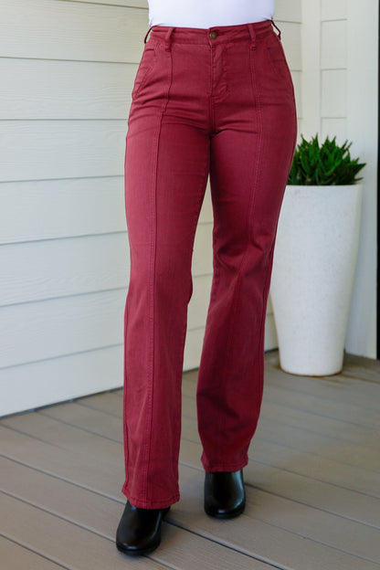 Judy Blue Burgundy High Rise Front Seam Straight Jeans